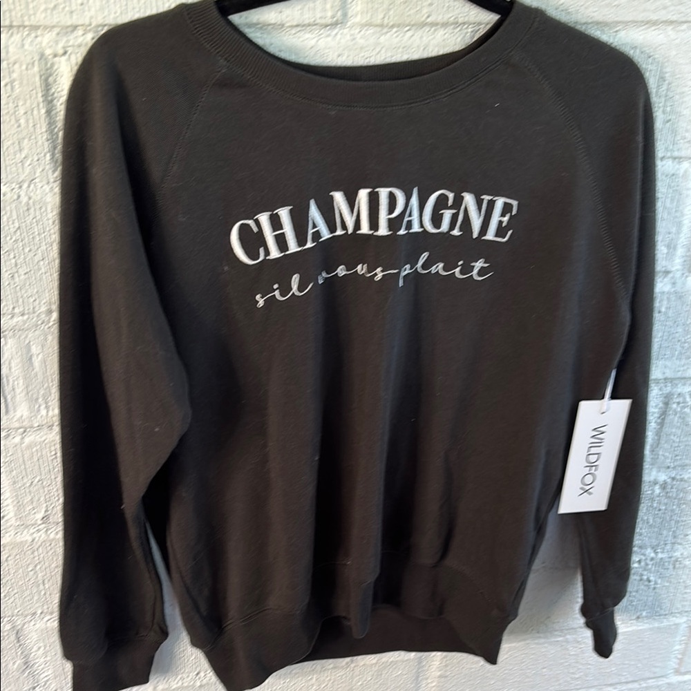 Wildfox Embroidered Champagne Charcoal Sweatshirt sz XS